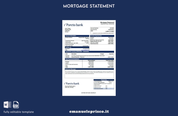 stile verificato Estratto conto mutuo Norvegia Pareto Bank Modello Word e modell